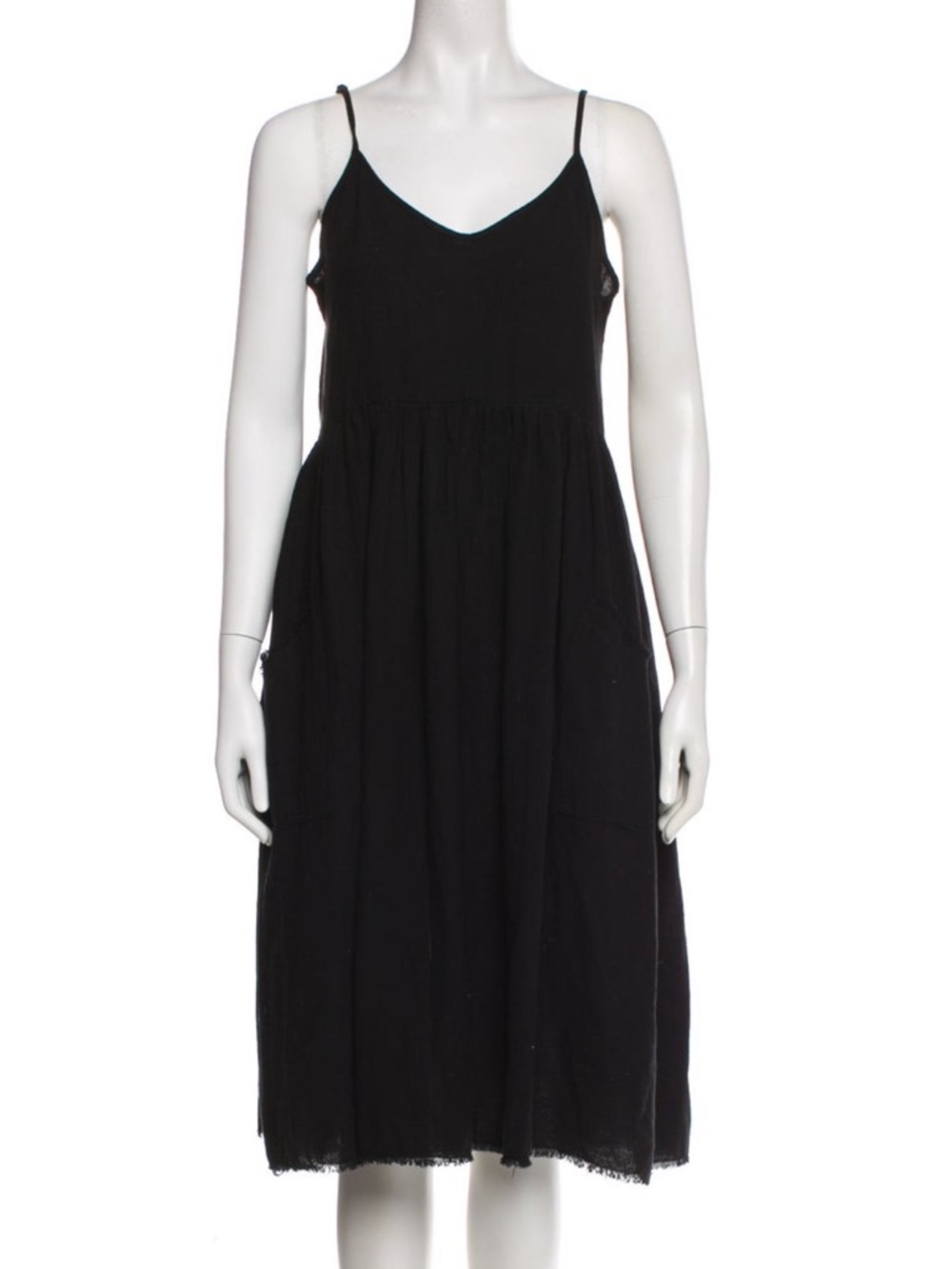 THE GREAT. Black V-Neck Midi Dress